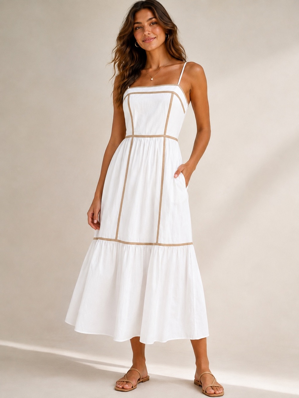 Billy J Baina Midi Dress NWT | White Cotton Contrast Trim | Size 6